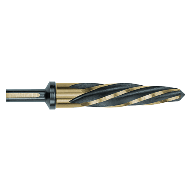 Titan USA TR97596 | 0.4375" (7/16) Diameter x 0.4375" (7/16) Shank x 3.2500" (3-1/4) Margin Length x 5.3750" OAL 5 Flute Black & Gold Oxide Coated High Speed Steel Construction Reamer