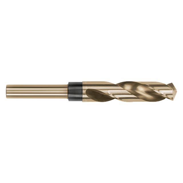 Titan USA SD93650 | 0.7813" Diameter x 0.5000" (1/2) Shank x 3.0000" (3) Flute Length x 6.0000" (6) OAL 135 Degree Point Angle 2 Flute Gold Oxide Coated Cobalt Reduced Shank Drill Bit