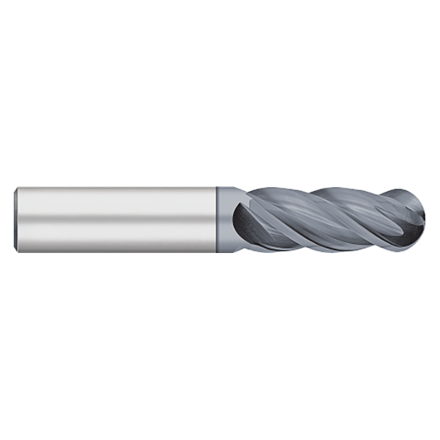 Titan USA TC25558 | 0.5000" (1/2) Diameter x 0.5000" (1/2) Shank x 1.2500" (1-1/4) LOC x 3.0000" (3) OAL 4 Flute AlCrO-MAX Coated Carbide Ball End Mill