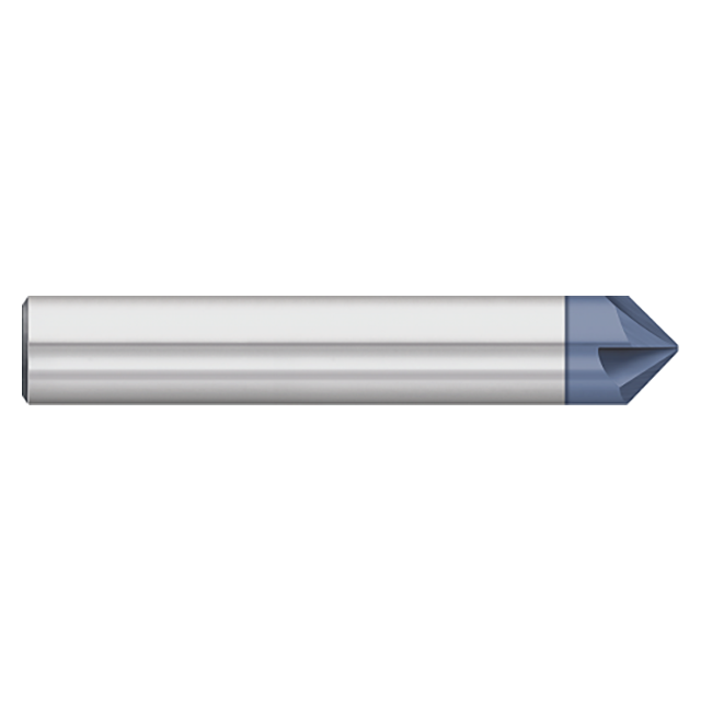 Titan USA TC87789 | 0.5000" (1/2) Diameter x 0.5000" (1/2) Shank x 0.3640" LOC x 3.0000" (3) OAL 60 Degree Included Angle 4 Flute ALTIN Coated Carbide Chamfer Mill
