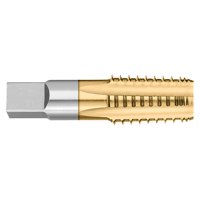 Titan USA TT94012TIN | 3/4"-14 Thread x 0.9063" Shank x 1.3750" (1-3/8) LOC x 3.2500" (3-1/4) OAL 5 Flute TIN Coated High Speed Steel Standard Pipe Tap