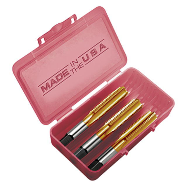 Titan USA TT75854 | M6 X 1.0 Thread x 0.2550" Shank x 1.0000" (1) LOC x 2.5000" (2-1/2) OAL 4 Flute TiN Coated High Speed Steel Tap Set