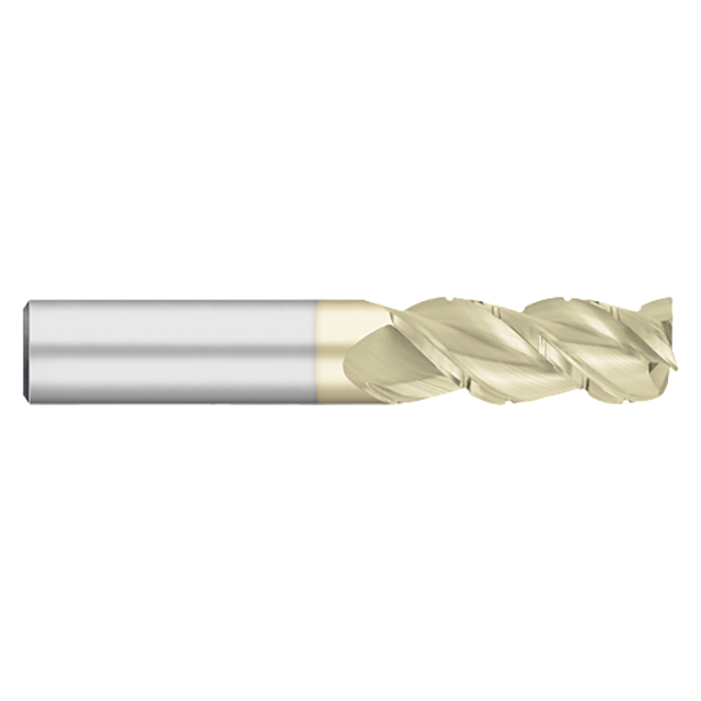 Titan USA TC67399 | 0.5000" (1/2) Diameter x 0.5000" (1/2) Shank x 1.2500" (1-1/4) LOC x 3.0000" (3) OAL 0.0200" Radius 3 Flute ZrN Coated Carbide Corner Radius End Mill