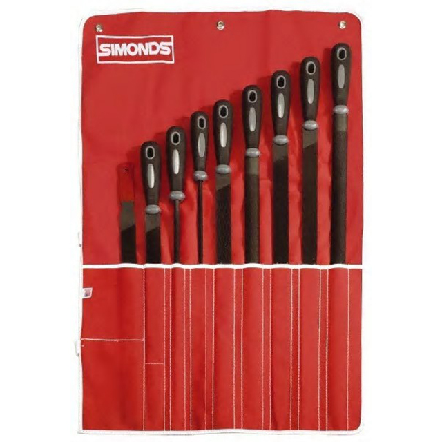 Simonds 78761810 | 18" Length x 6" Width x 5-1/2" Thickness American-Pattern Blacksmith File Set with Handle - 9 Piece