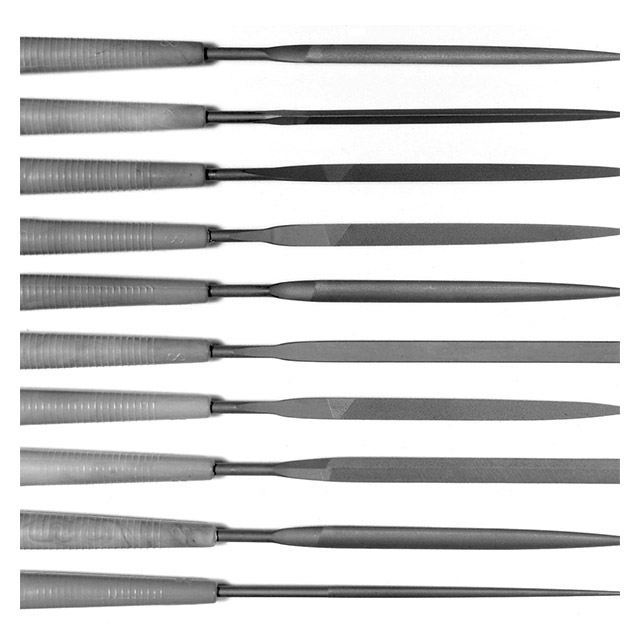 Simonds 83494600 | 4" Length x 4/100" Width x 4/100" Thickness Swiss-Pattern Needle File Set with Plastic Handle - 12 Piece