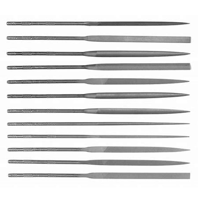 Simonds 83551500 | 6-1/4" Length x 1/8" Width x 1/8" Thickness 2 Cut Swiss-Pattern Needle File Set with Knurled Handle - 12 Piece