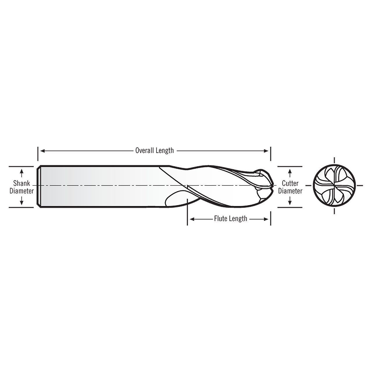 RobbJack B-440-10 | 0.312" Cutting Diameter x 0.312" Shank x 2.500" OAL 4 Flute Uncoated Ball End Mill