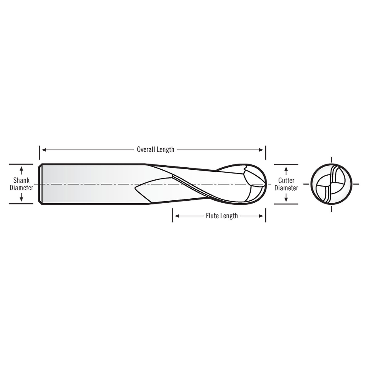 RobbJack MB-203-20-T | 20.00mm Cutting Diameter x 20.00mm Shank x 104.00mm OAL 2 Flute TiN Coated Ball End Mill