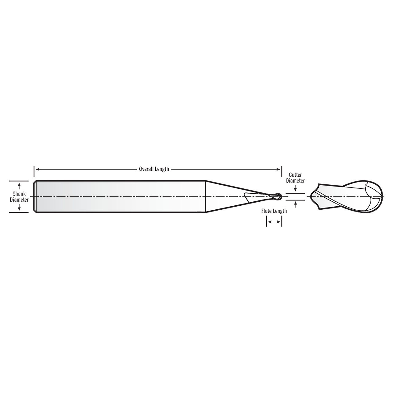 RobbJack SR-2-040-BN-A | 0.040" Cutting Diameter x 0.125" Shank x 1.500" OAL 2 Flute AlTiN Coated Miniature Ball End Mill