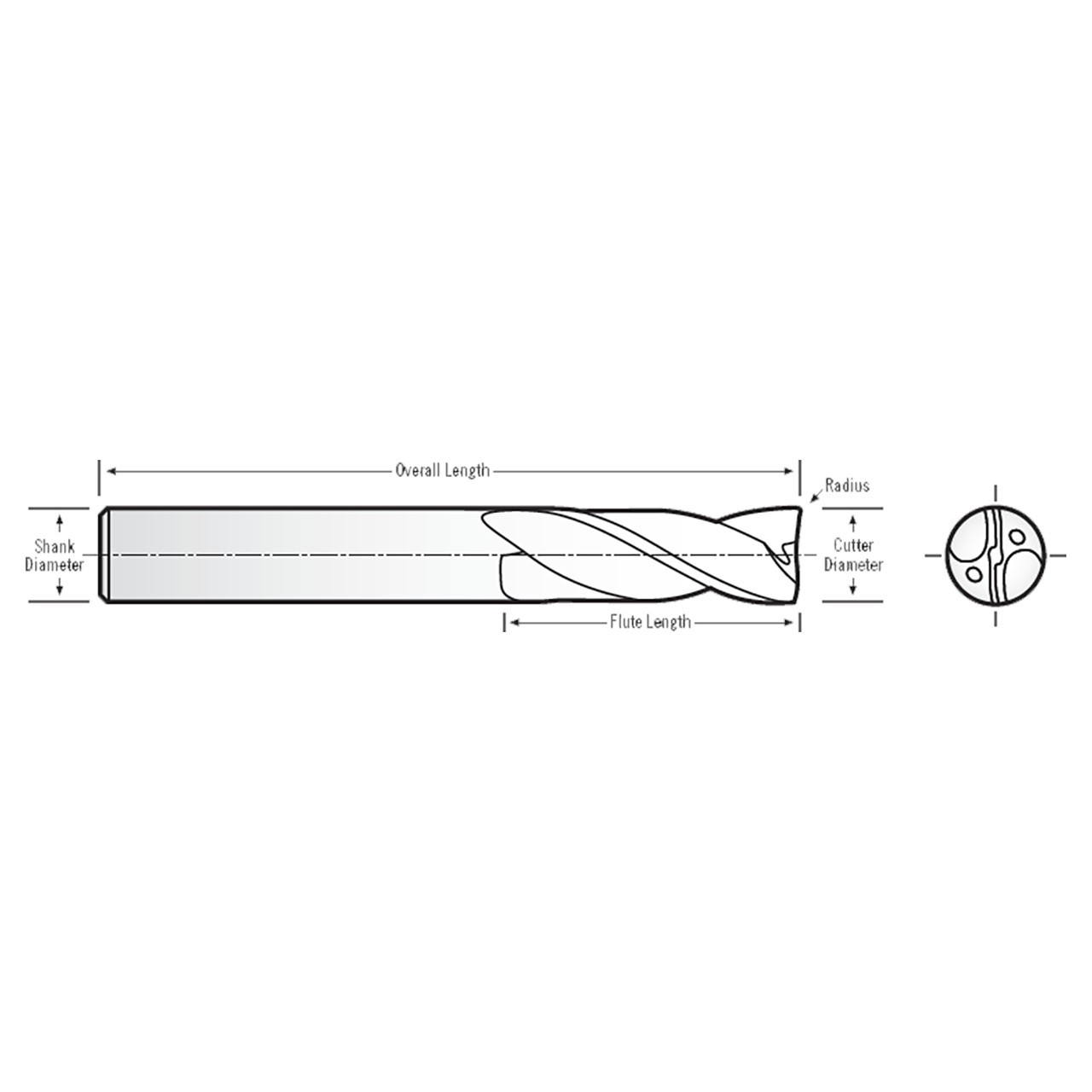 RobbJack FBD-202-08 | 0.250" Diameter x 0.250" Shank x 3.000" OAL 2 Flute Uncoated Square End Mill