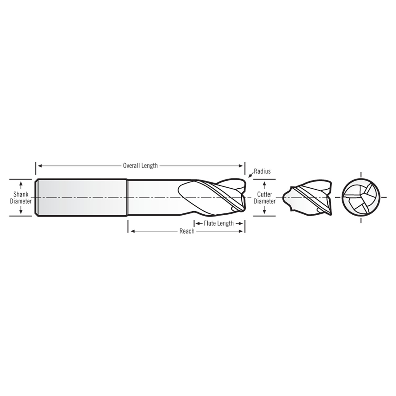 RobbJack FM-305-12-030 | 0.375" Diameter x 0.375" Shank x 4.000" OAL 3 Flute Uncoated Square End Mill