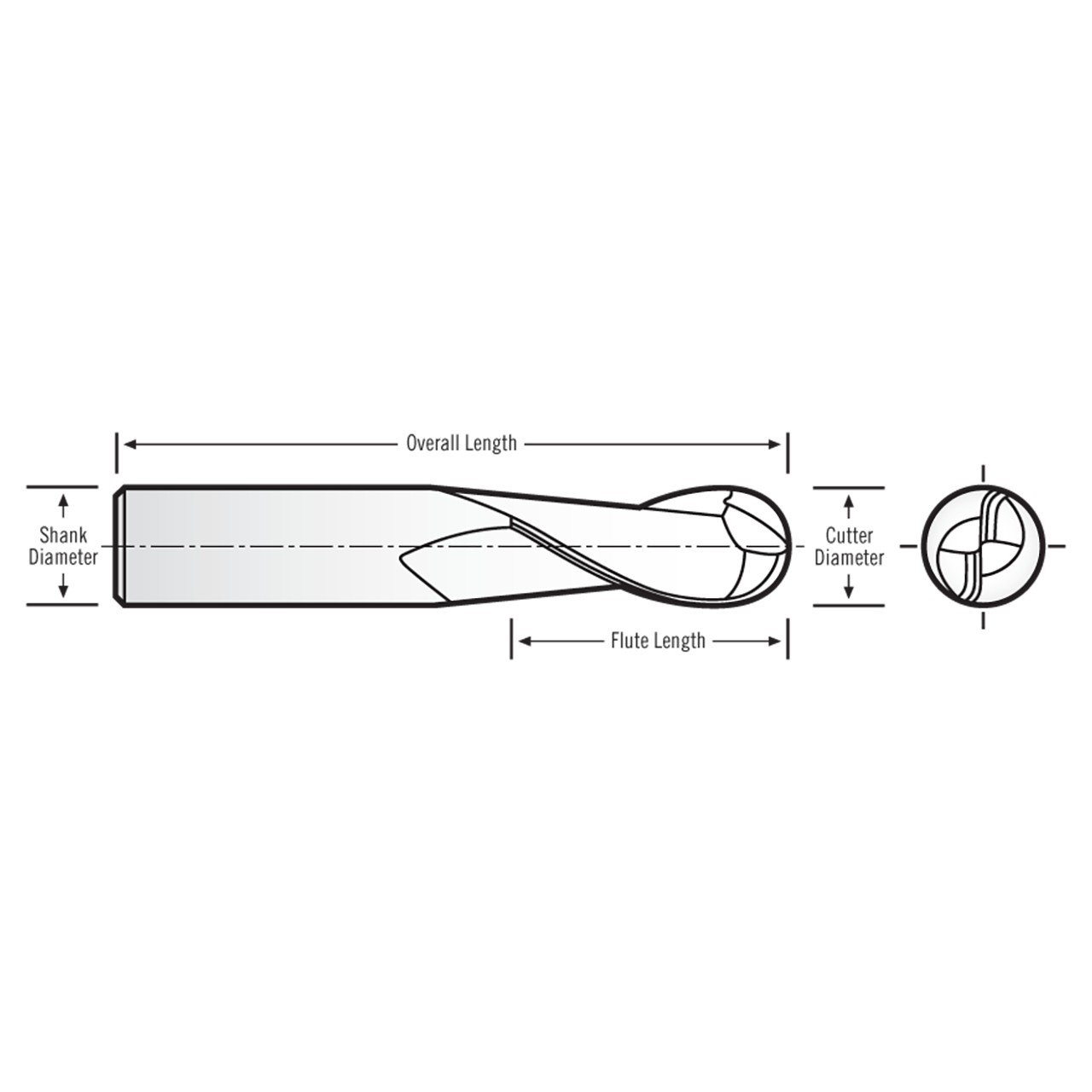 RobbJack MSB-201-08-A | 8.00mm Diameter x 8.00mm Shank x 58.00mm OAL 2 Flute AlTiN Coated Ball End Mill