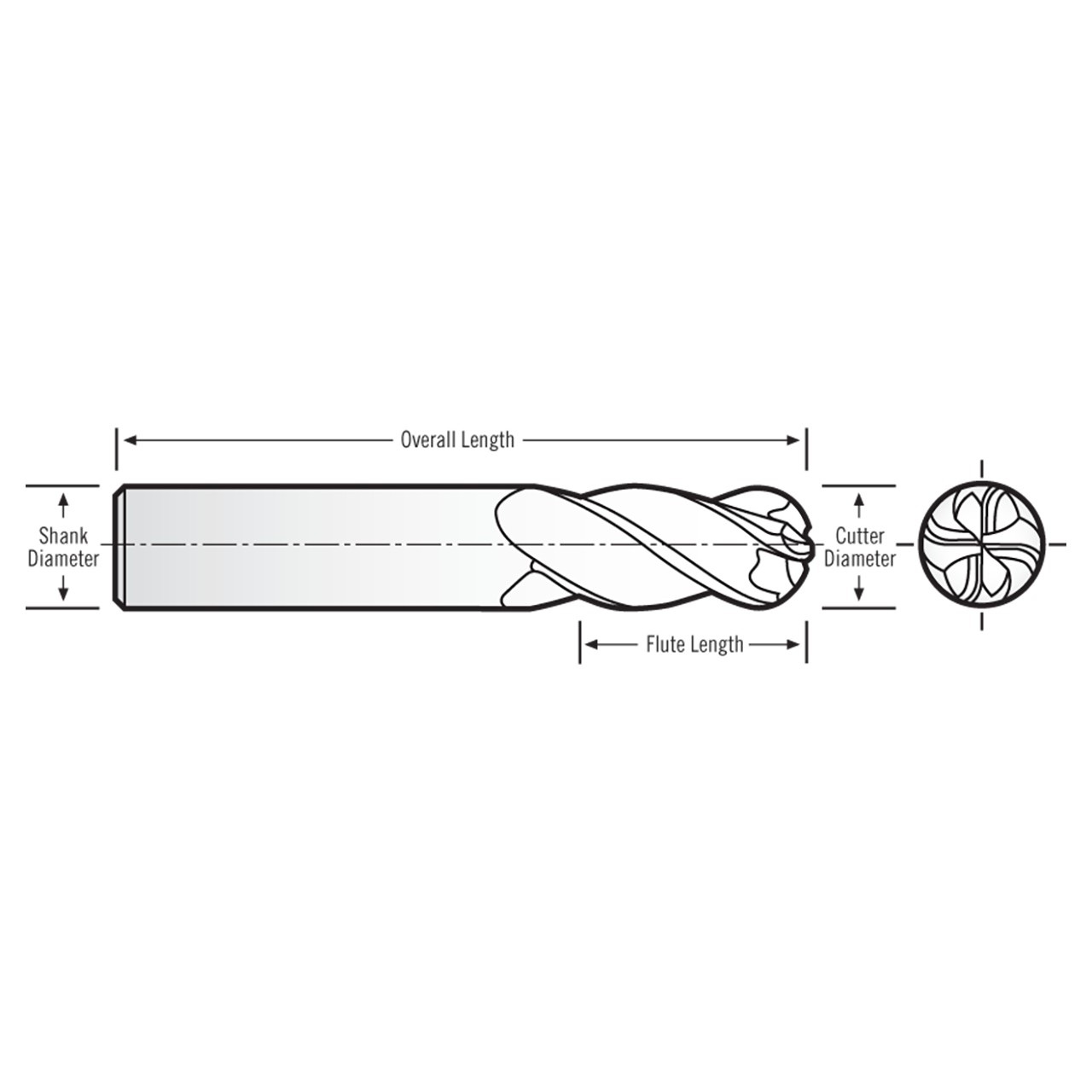 RobbJack MXG-402-06-BN | 6.00mm Diameter x 6.00mm Shank x 57.00mm OAL 4 Flute AlTiN Coated Ball End Mill