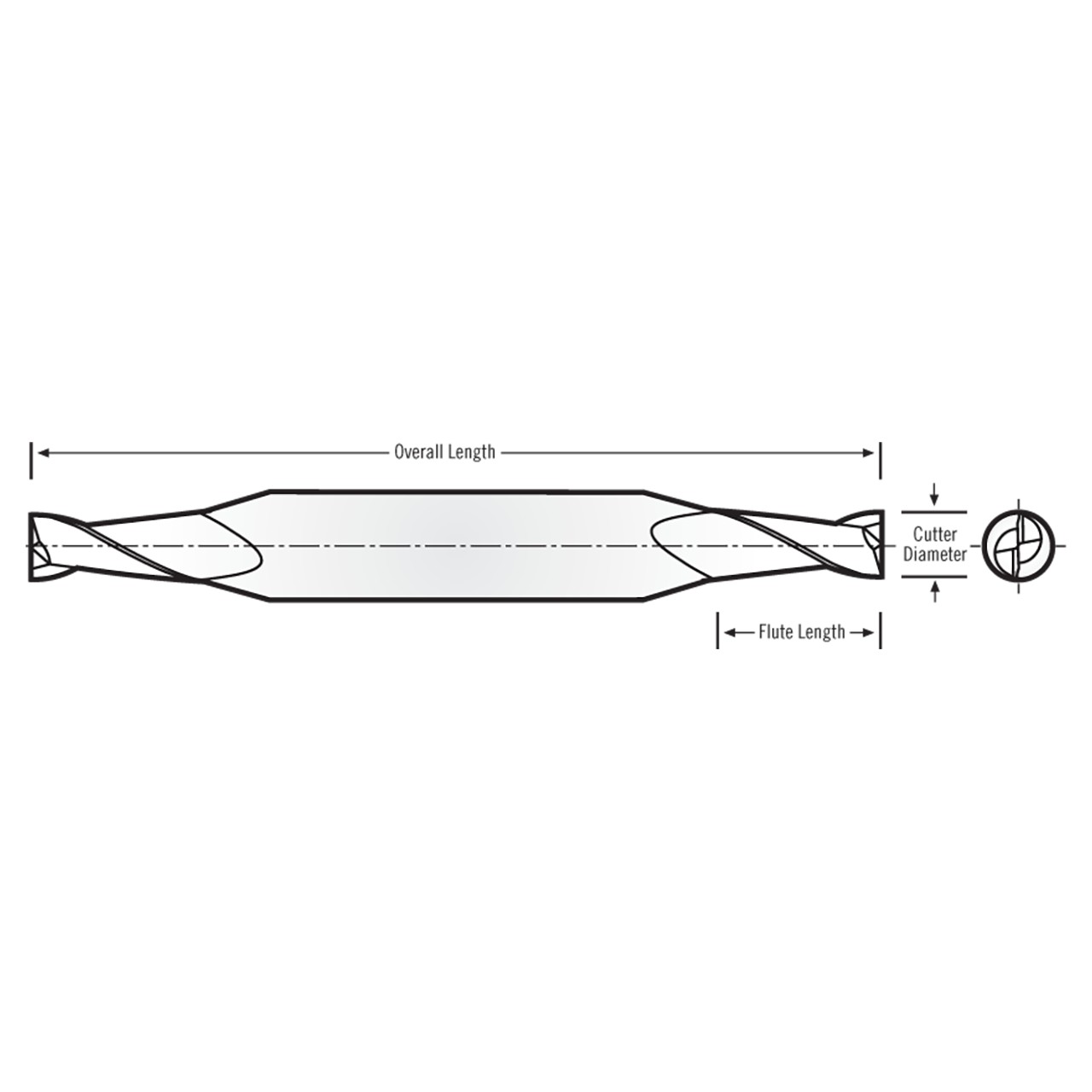 RobbJack T6-202-05.5-C | 0.1718" Diameter x 0.1875" Shank x 2.5000" OAL 2 Flute TiCN Coated Double Ended Square End Mill
