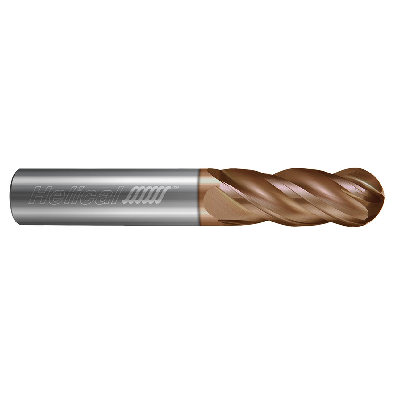 Helical Solutions 88183 | HSV-4 0.1875" Diameter x 0.1875" Shank x 2.5000" OAL x 0.7500" LOC 4 Flute Tplus Coated Ball End Mill