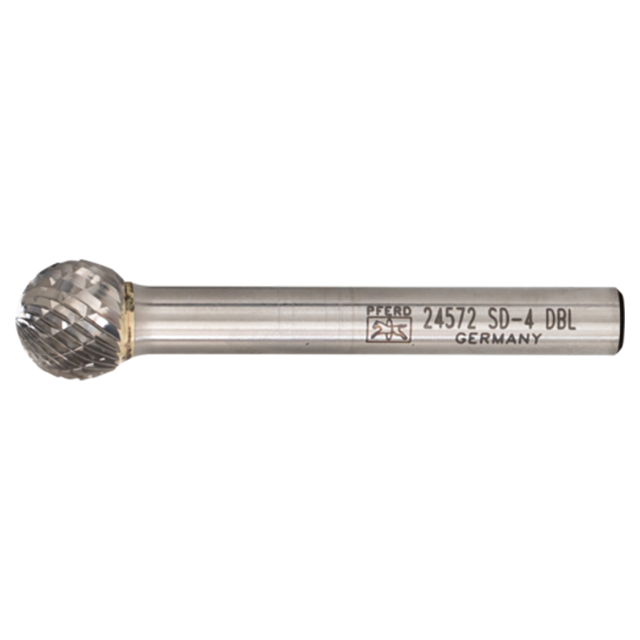Pferd 21724572 | 24572 7/16" Diameter x 1/4" Shank x 2-1/8" OAL x 3/8" LOC Annealed cast iron Ball Shape Double Cut Burr