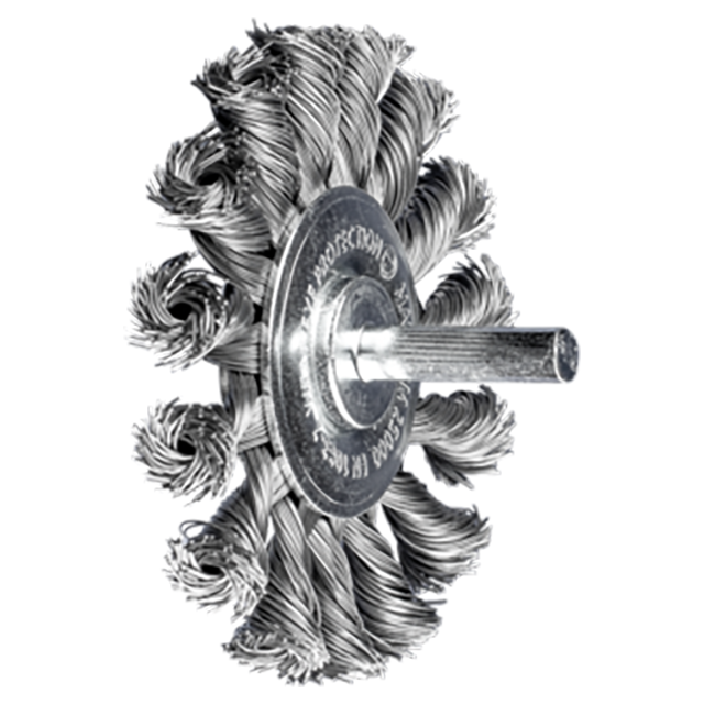 Pferd 43740023 | 764275 3" Diameter x 1/4" Shank x 7/16" Width Cast iron Knot Wheel Brush
