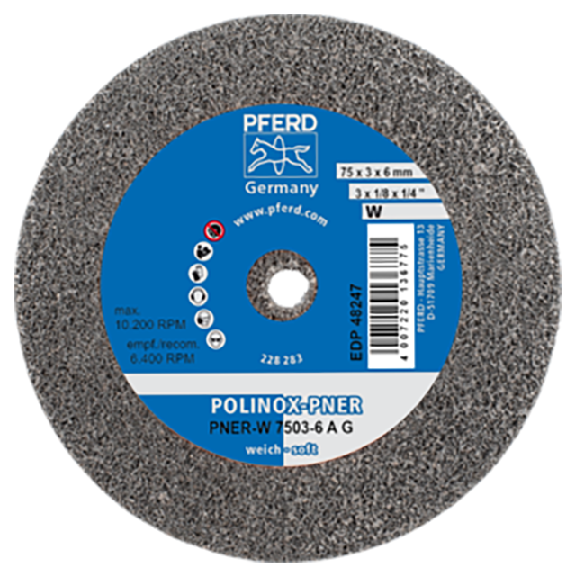 Pferd 47803085 | 48247 3" Diameter x 1/8" Width Aluminum Oxide Deburring Wheel