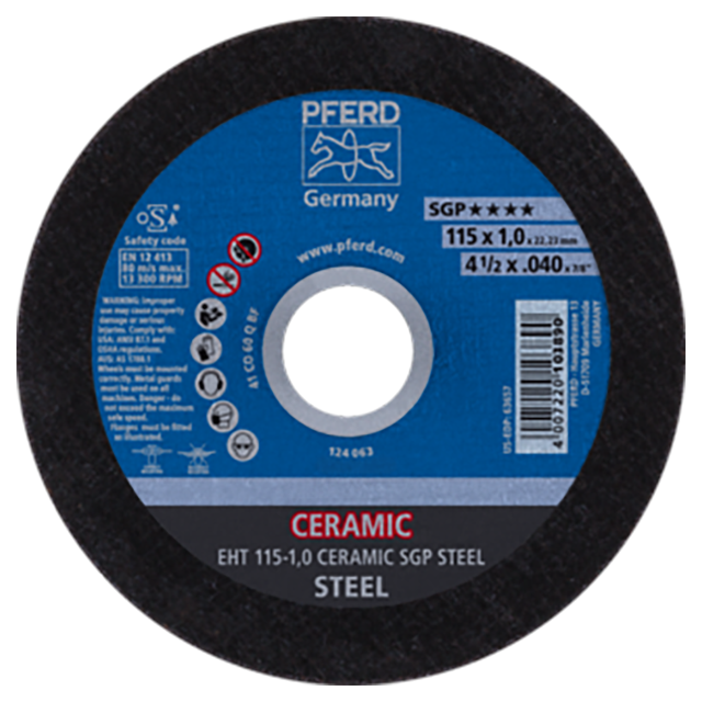 Pferd 61301510 | 63657 4-1/2" Diameter x 0.040" Width Ceramic Oxide Cutoff Wheel