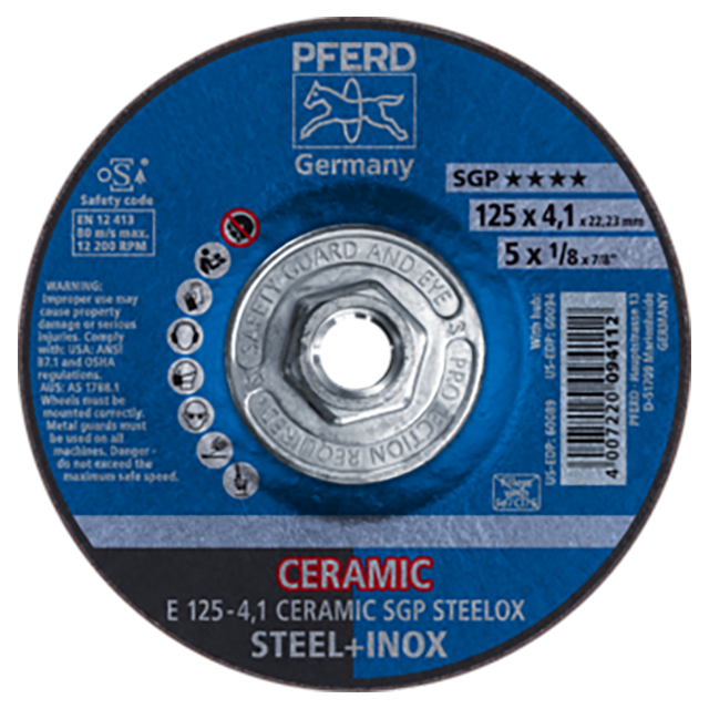 Pferd 62100121 | 60094 5" Diameter x 1/8" Width Ceramic SGP Steelox Grinding Wheel
