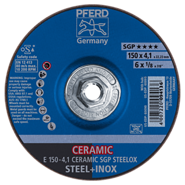 Pferd 62100122 | 60095 6" Diameter x 1/8" Width Ceramic SGP Steelox Grinding Wheel