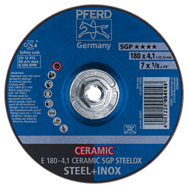 Pferd 62100123 | 60096 7" Diameter x 1/8" Width Ceramic SGP Steelox Grinding Wheel