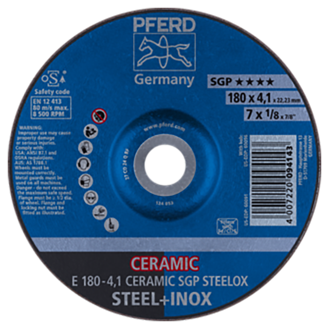 Pferd 62100180 | 60091 7" Diameter x 1/8" Width Ceramic SGP Steelox Grinding Wheel