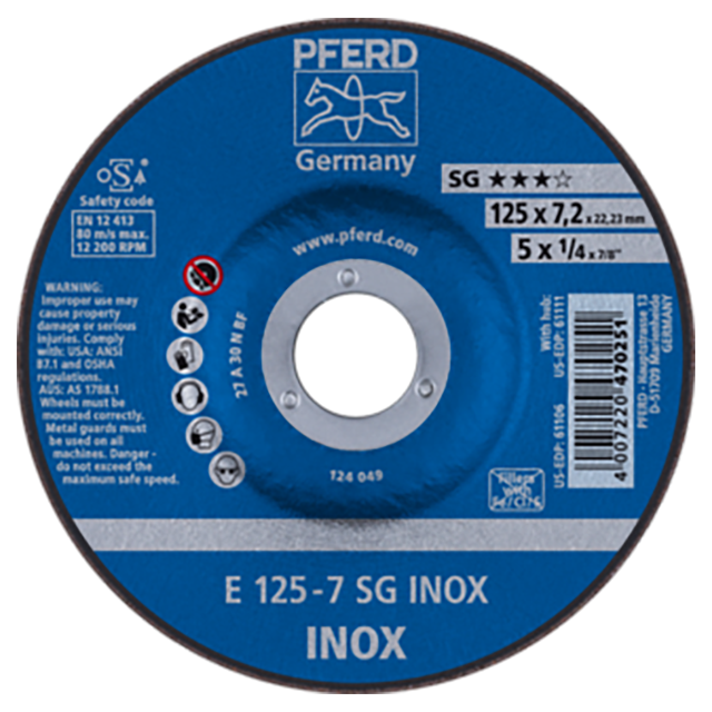 Pferd 62212623 | 61106 5" Diameter x 1/4" Width Aluminum Oxide Grinding Wheel