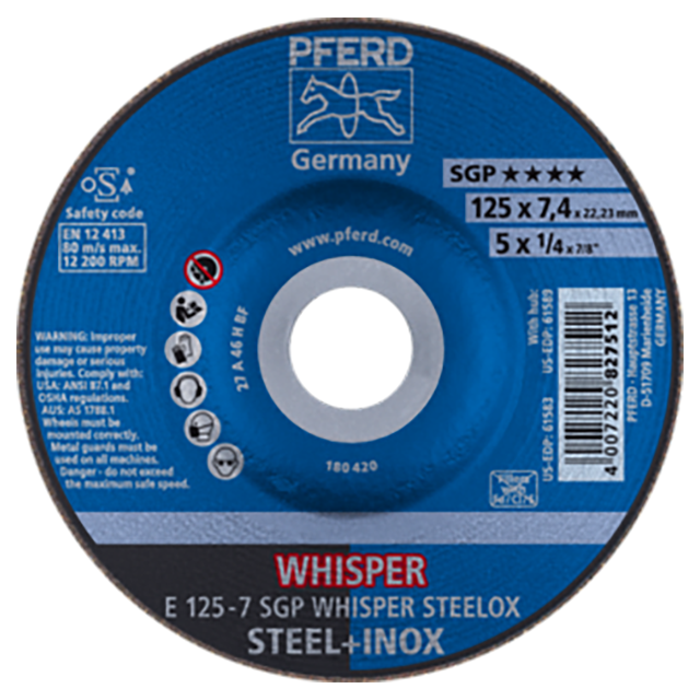 Pferd 62212848 | 61583 5" Diameter x 1/4" Width Aluminum Oxide Grinding Wheel