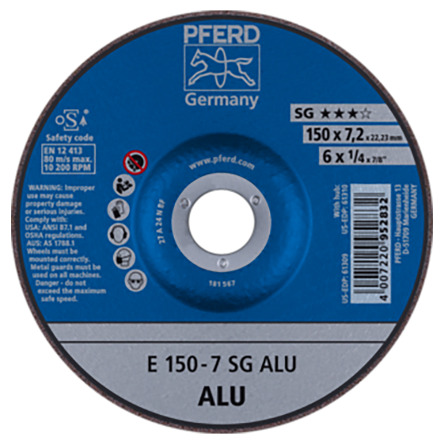 Pferd 62215717 | 61309 6" Diameter x 1/4" Width Aluminum Oxide Grinding Wheel
