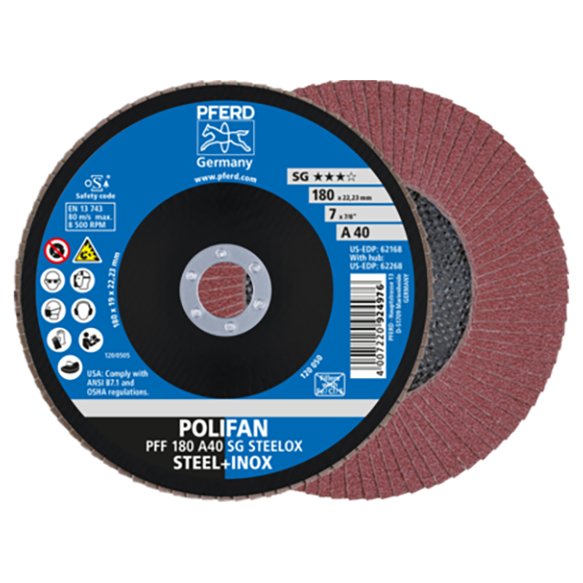Pferd 67604185 | 62168 7" Diameter x 40 Grit Aluminum Oxide Flap Disc