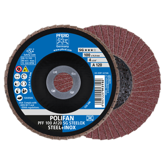 Pferd 67612100 | 62146 4" Diameter x 120 Grit Aluminum Oxide Flap Disc