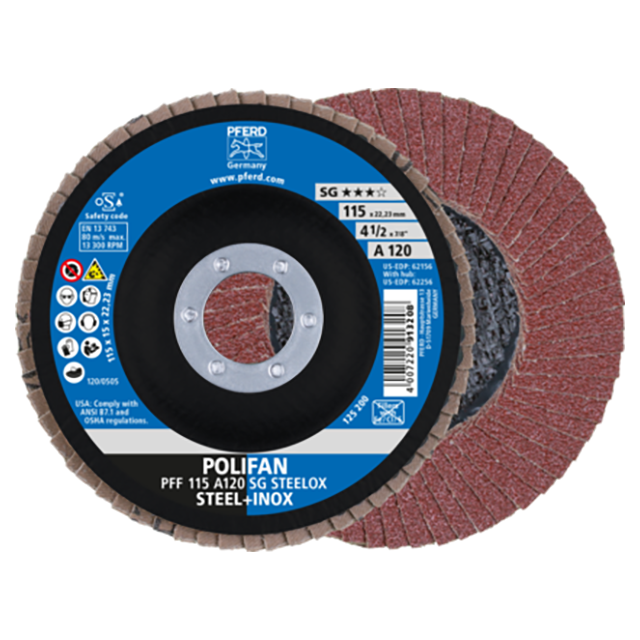 Pferd 67612115 | 62156 4-1/2" Diameter x 120 Grit Aluminum Oxide Flap Disc