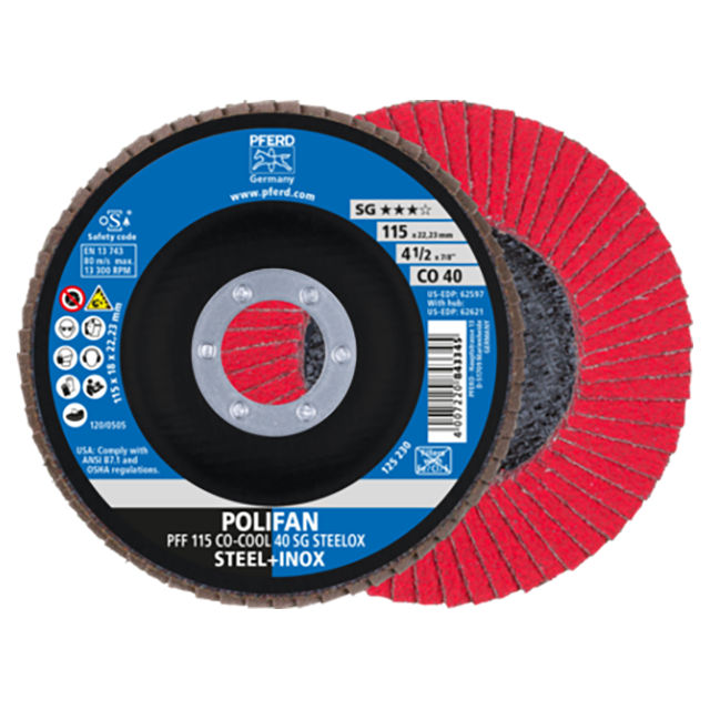 Pferd 67660415 | 62597 4-1/2" Diameter x 40 Grit Ceramic Oxide Flap Disc