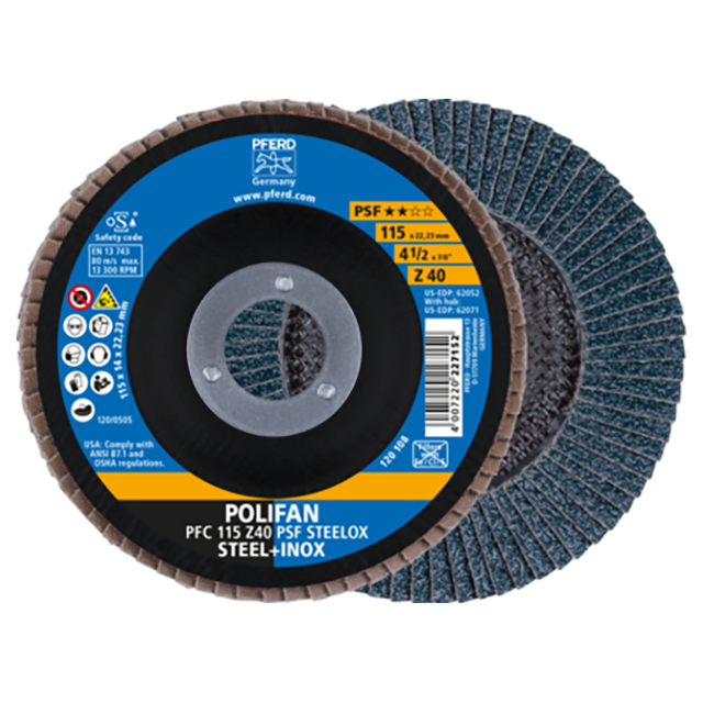 Pferd 67764115 | 62052 4-1/2" Diameter x 40 Grit Zirconia Flap Disc