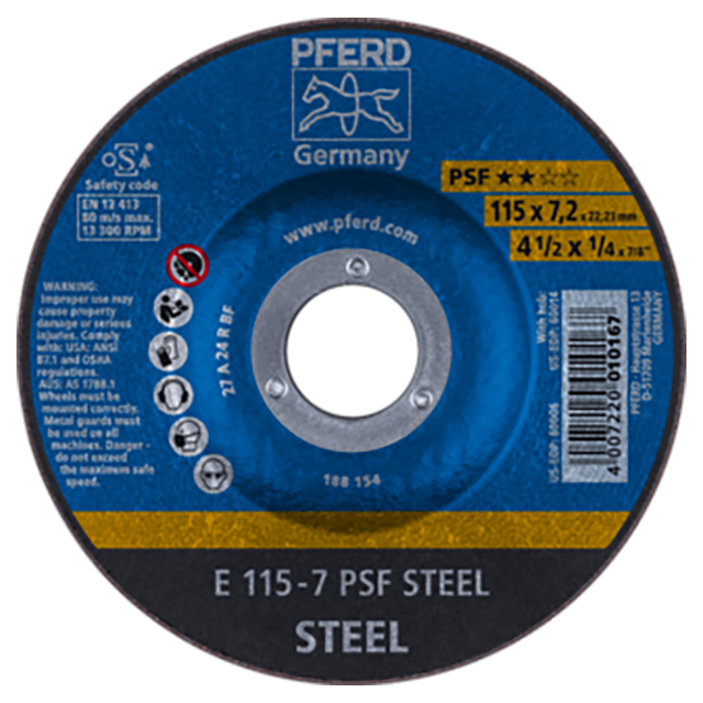 Pferd 69220639 | 60006 4-1/2" Diameter x 1/4" Width Aluminum Oxide Grinding Wheel