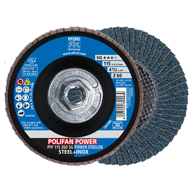 Pferd 69300505 | 62278 4-1/2" Diameter x 60 Grit Zirconia Flap Disc