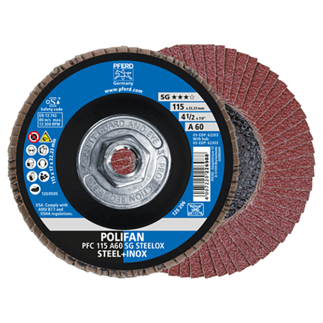 Pferd 69300513 | 62303 4-1/2" Diameter x 60 Grit Aluminum Oxide Flap Disc