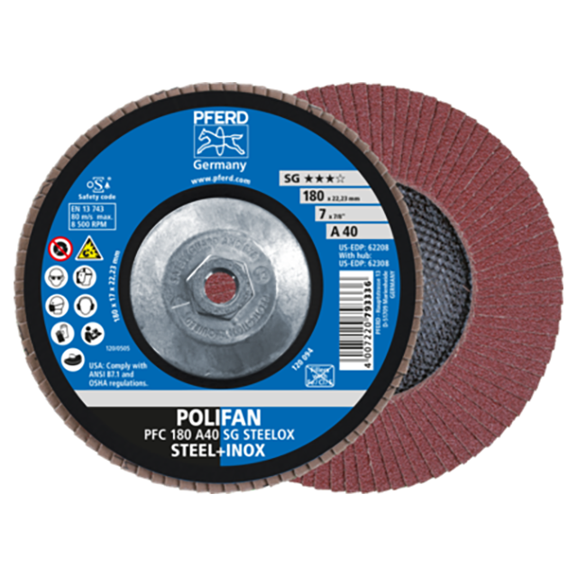 Pferd 69300517 | 62308 7" Diameter x 40 Grit Aluminum Oxide Flap Disc