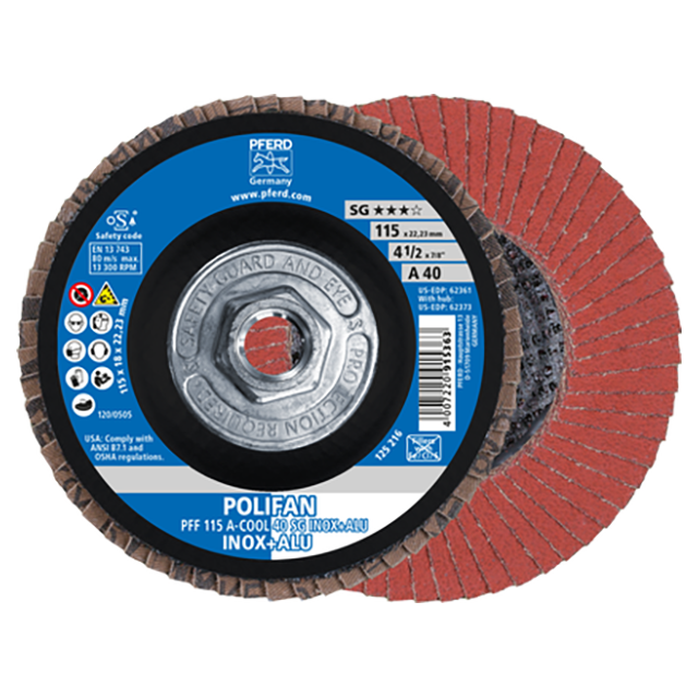 Pferd 69300547 | 62373 4-1/2" Diameter x 40 Grit Aluminum Oxide Flap Disc