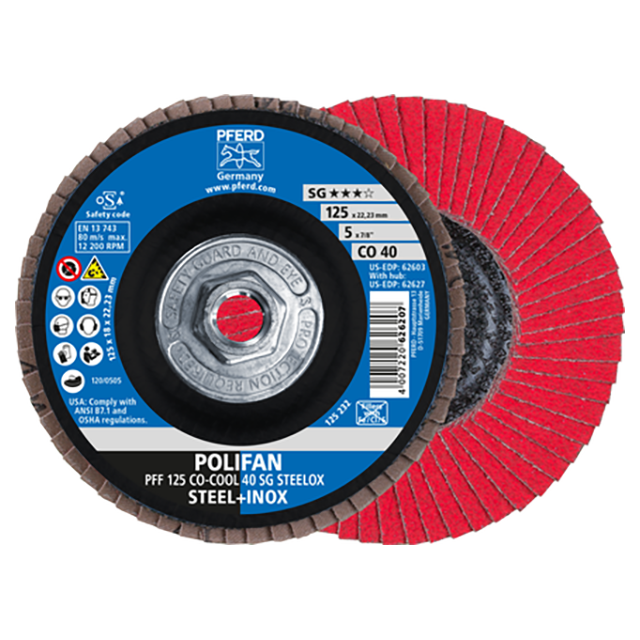 Pferd 69300653 | 62627 5" Diameter x 40 Grit Ceramic Oxide Flap Disc