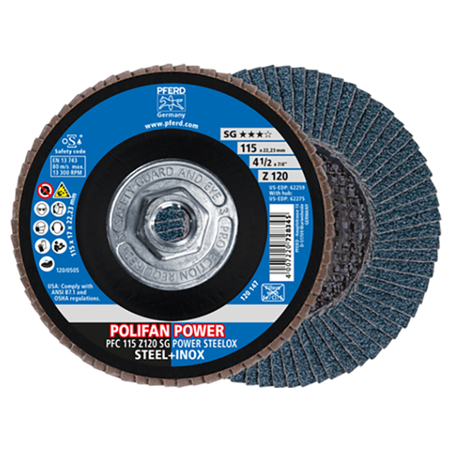 Pferd 69300877 | 62275 4-1/2" Diameter x 120 Grit Zirconia Flap Disc