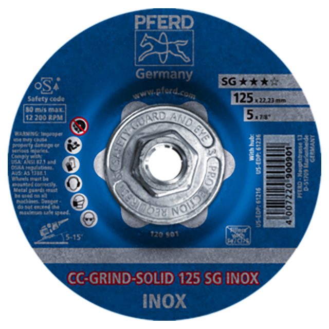Pferd 69401589 | 61236 5" Diameter x 5/8-11" Thread Ceramic Grinding Disc