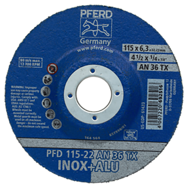 Pferd 69901219 | 61433 4-1/2" Diameter x 36 Grit Aluminum Oxide Wheel for Angle Grinder