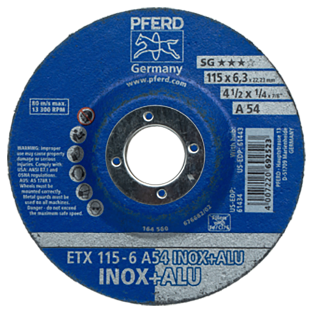 Pferd 69901220 | 61434 4-1/2" Diameter x 54 Grit Aluminum Oxide Wheel for Angle Grinder