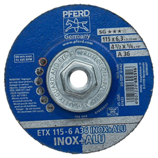 Pferd 69901221 | 61442 4-1/2" Diameter x 36 Grit Aluminum Oxide Wheel for Angle Grinder