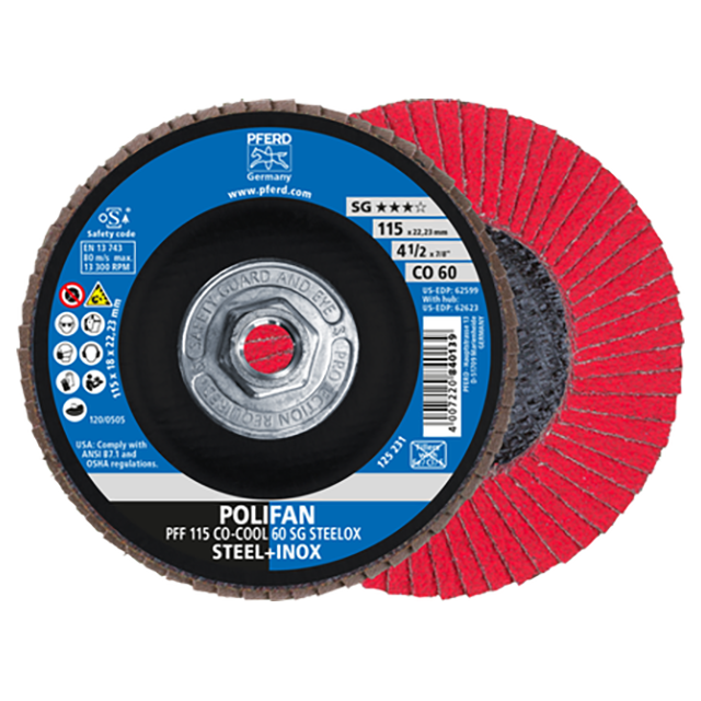 Pferd 69901470 | 62623 4-1/2" Diameter x 60 Grit Ceramic Oxide Flap Disc