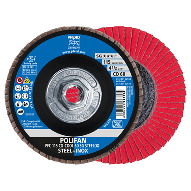 Pferd 69901472 | 62677 4-1/2" Diameter x 60 Grit Ceramic Oxide Flap Disc