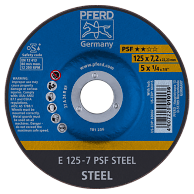 Pferd 69901712 | 60007 5" Diameter x 1/4" Width Aluminum Oxide Grinding Wheel