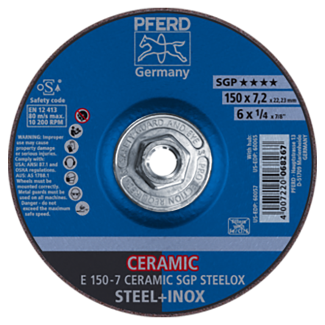 Pferd 69902529 | 60065 6" Diameter x 1/4" Width Ceramic SGP Steelox Grinding Wheel
